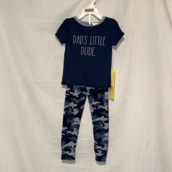 Nwt boys Rae Dunn “Dad’s Little Dude” short sleeve shirt & pants pj set size 4t - Picture 1 of 3